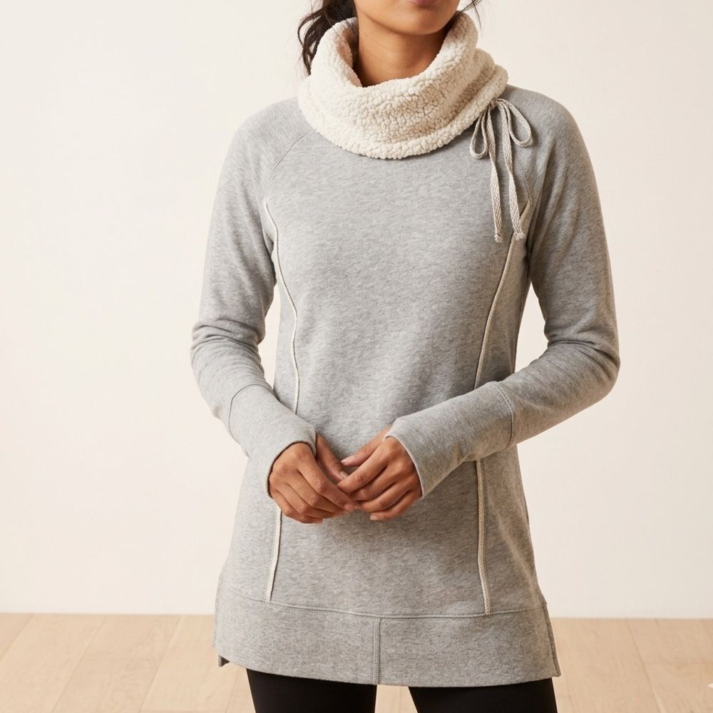 Maurices Gray Sherpa-Lined Cowl Neck Tunic Sweatshirt Athleisure Loungewear